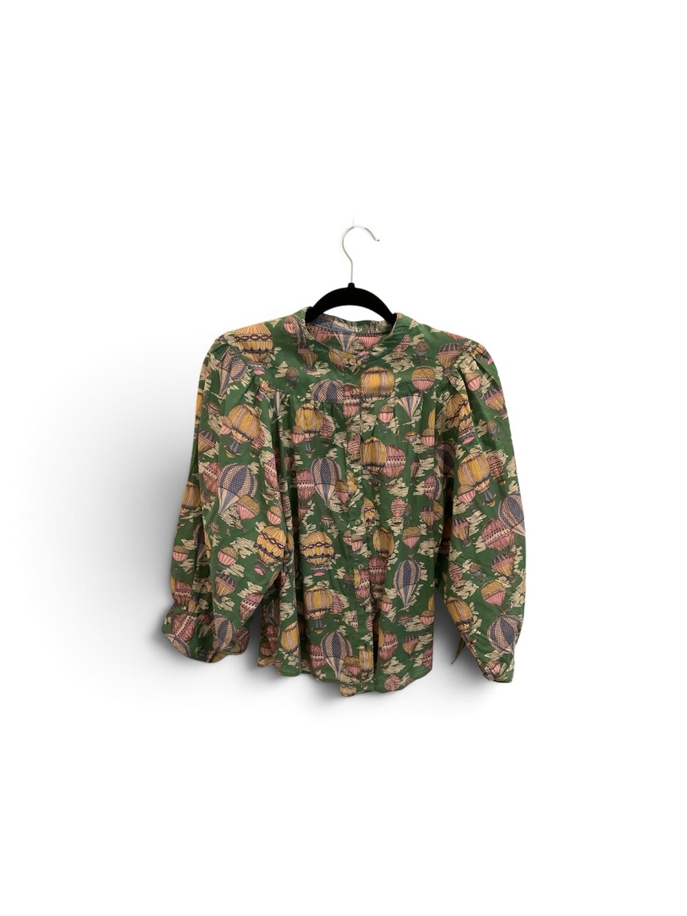 Maeve Olive Green Hot Air Balloon Print Button-Down Shirt